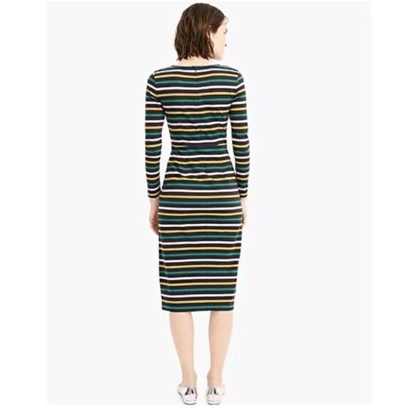 J. Crew 16 Navy Green Striped Sheath Dress Midi Long Sleeve Career Modest Office - Picture 3 of 9